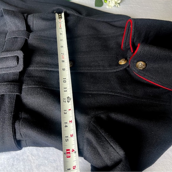 Forever 21 Sz M Navy Blue Trench Coat with Belt Buttons Down Wool Blend - Picture 5 of 12